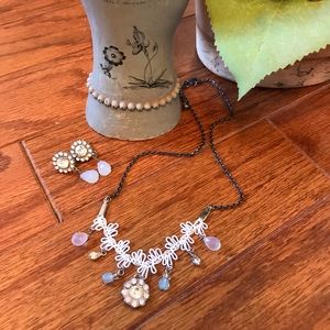 🛍Rhinestone and lace 🛍necklace & earring set 18”